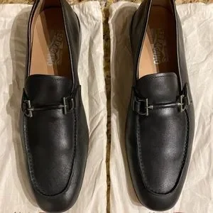 Ferragamo Men’s Size 10 Black Double Gancini Bit Leather Slip On Loafers s-l400.jpg main image 2